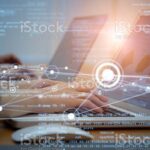 System engineering concept. Engineers working in the office. GUI (Graphical User Interface).